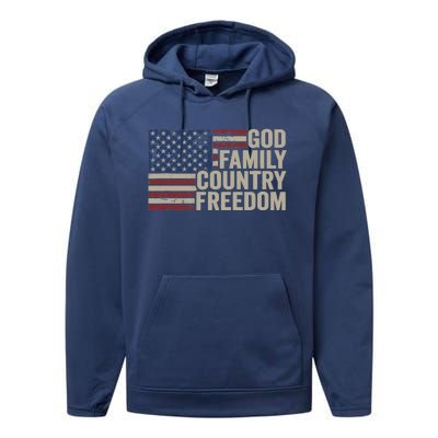 God Family Country Freedom 4th July USA Flag Christian Performance Fleece Hoodie