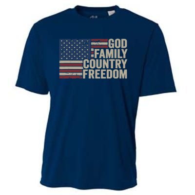 God Family Country Freedom 4th July USA Flag Christian Cooling Performance Crew T-Shirt