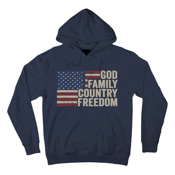 God Family Country Freedom 4th July USA Flag Christian Hoodie