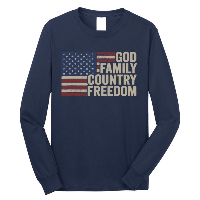 God Family Country Freedom 4th July USA Flag Christian Long Sleeve Shirt