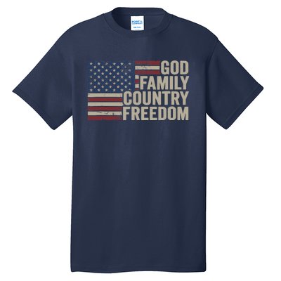 God Family Country Freedom 4th July USA Flag Christian Tall T-Shirt