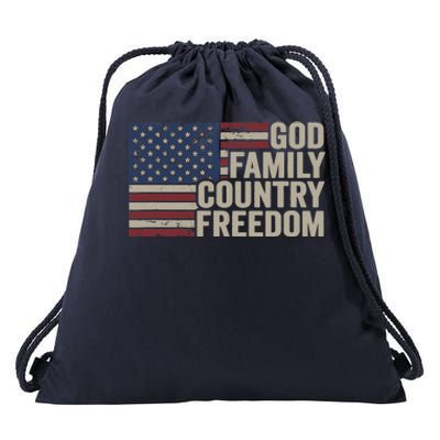 God Family Country Freedom 4th July USA Flag Christian Drawstring Bag