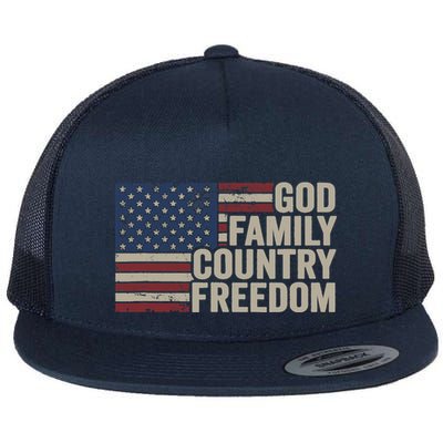 God Family Country Freedom 4th July USA Flag Christian Flatbill Hat