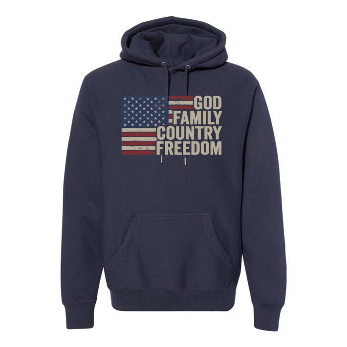 God Family Country Freedom 4th July USA Flag Christian Premium Hoodie