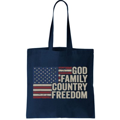 God Family Country Freedom 4th July USA Flag Christian Tote Bag