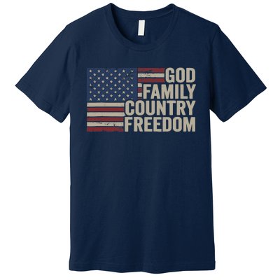 God Family Country Freedom 4th July USA Flag Christian Premium T-Shirt