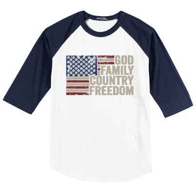 God Family Country Freedom 4th July USA Flag Christian Baseball Sleeve Shirt