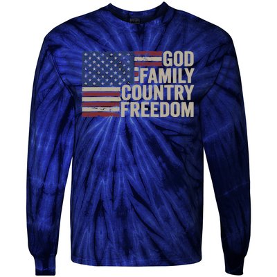 God Family Country Freedom 4th July USA Flag Christian Tie-Dye Long Sleeve Shirt