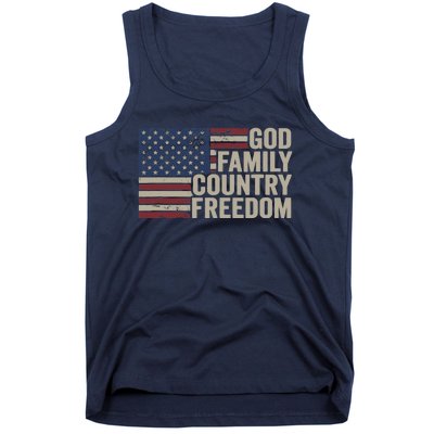 God Family Country Freedom 4th July USA Flag Christian Tank Top