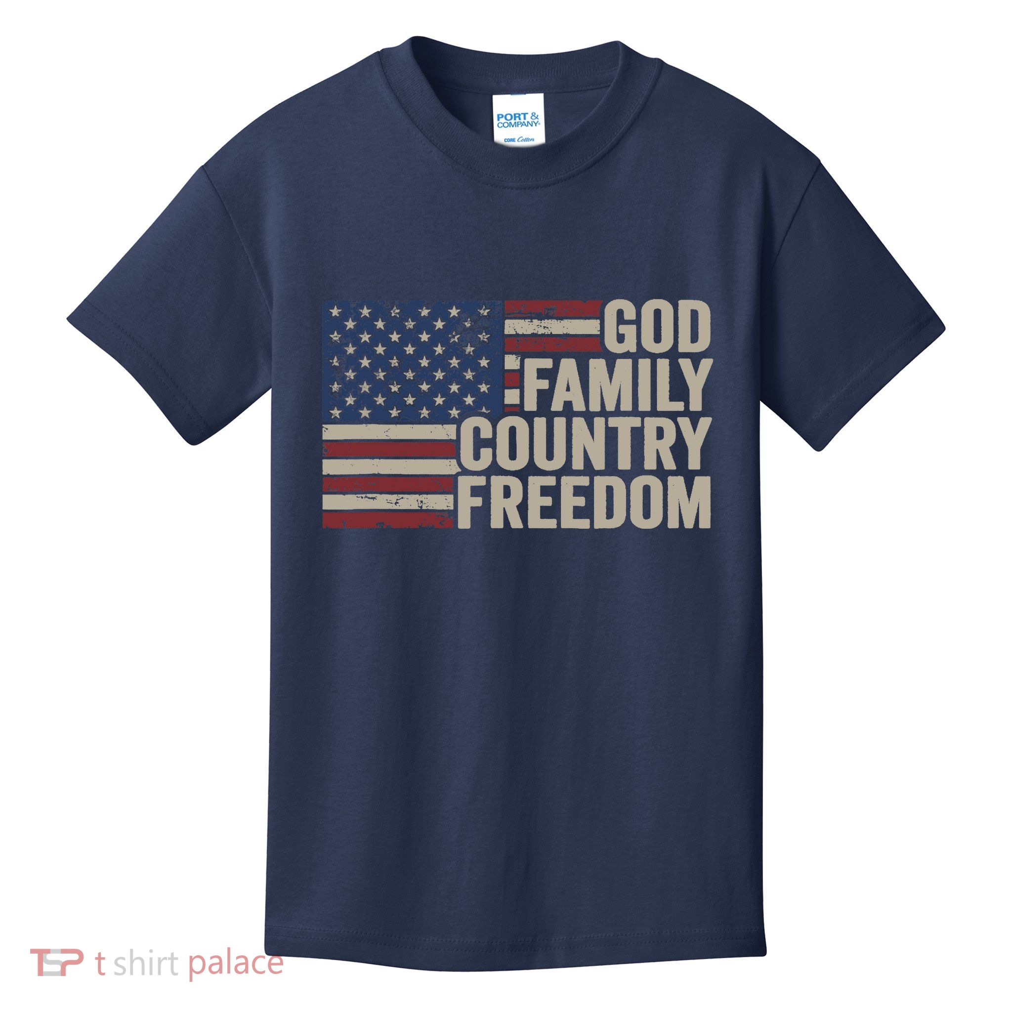 God Family Country Freedom 4th July USA Flag Christian Kids T-Shirt