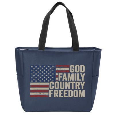 God Family Country Freedom 4th July USA Flag Christian Zip Tote Bag