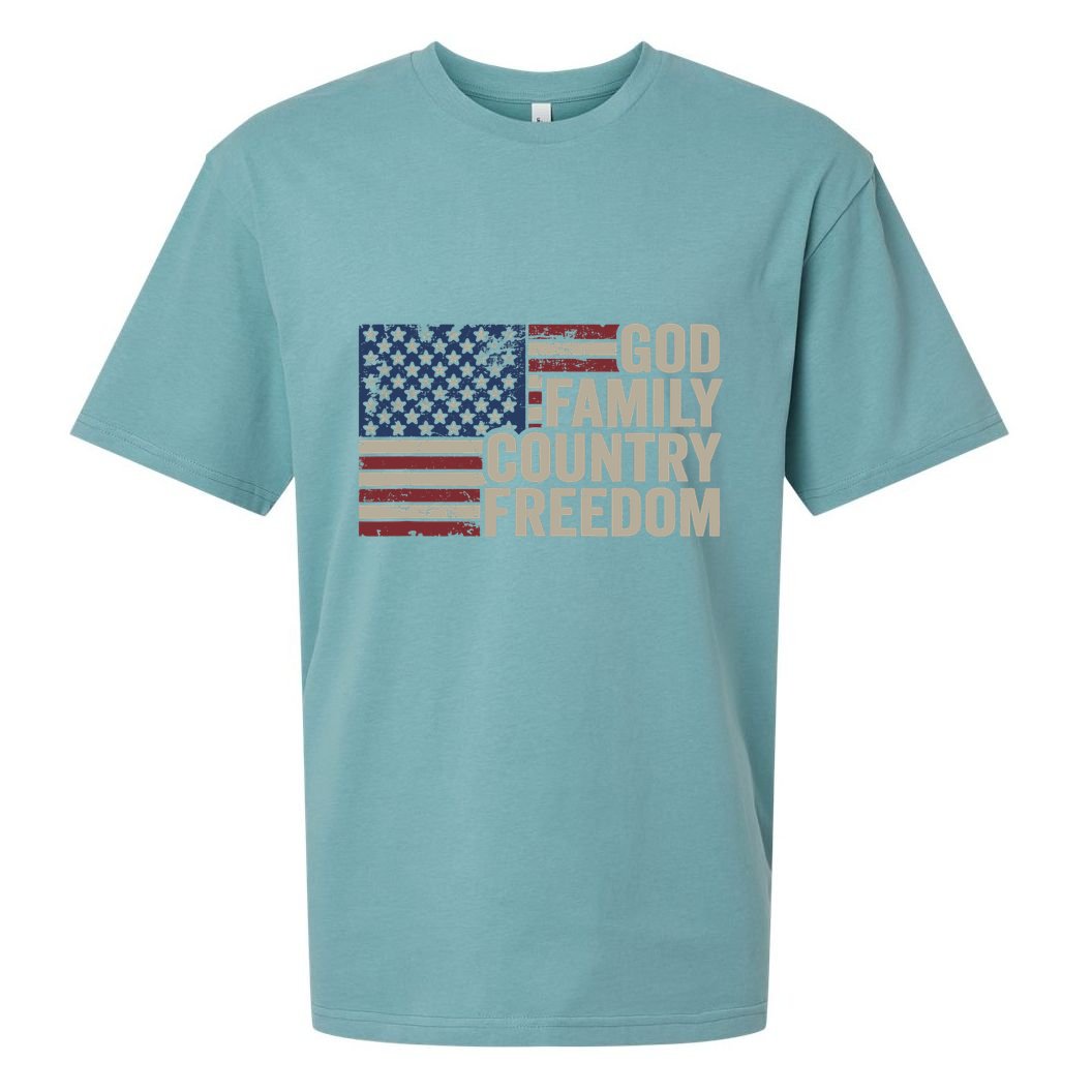 God Family Country Freedom 4th July USA Flag Christian Sueded Cloud Jersey T-Shirt