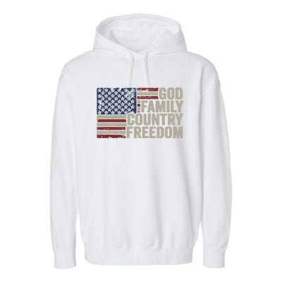 God Family Country Freedom 4th July USA Flag Christian Garment-Dyed Fleece Hoodie