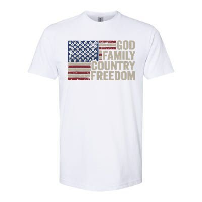 God Family Country Freedom 4th July USA Flag Christian Softstyle® CVC T-Shirt