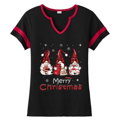 Gnome Family Christmas Shirts For Women Buffalo Plaid Ladies Halftime Notch Neck Tee