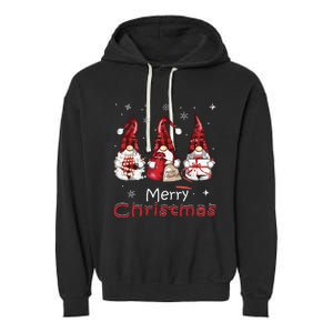 Gnome Family Christmas Shirts For Women Buffalo Plaid Garment-Dyed Fleece Hoodie