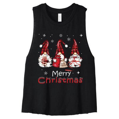 Gnome Family Christmas Shirts For Women Buffalo Plaid Women's Racerback Cropped Tank