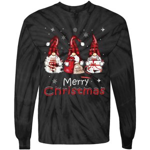 Gnome Family Christmas Shirts For Women Buffalo Plaid Tie-Dye Long Sleeve Shirt