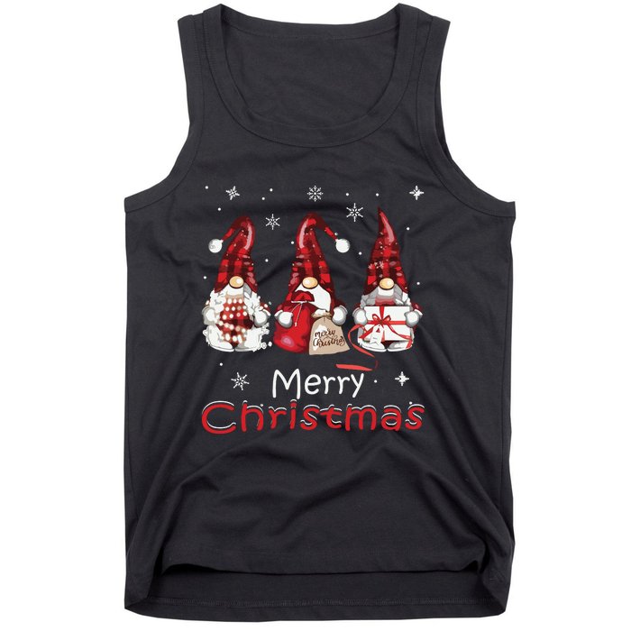 Gnome Family Christmas Shirts For Women Buffalo Plaid Tank Top