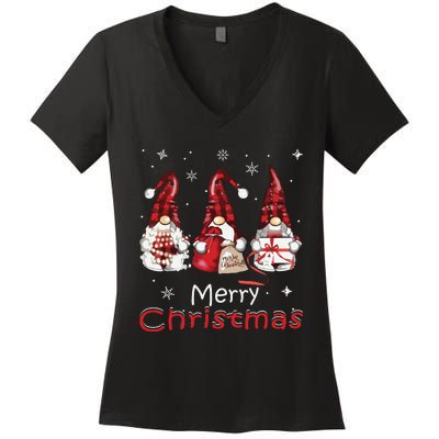 Gnome Family Christmas Shirts For Women Buffalo Plaid Women's V-Neck T-Shirt