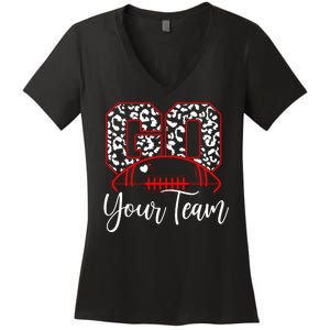 Go Football Custom Team Name Personalized Fan Women's V-Neck T-Shirt