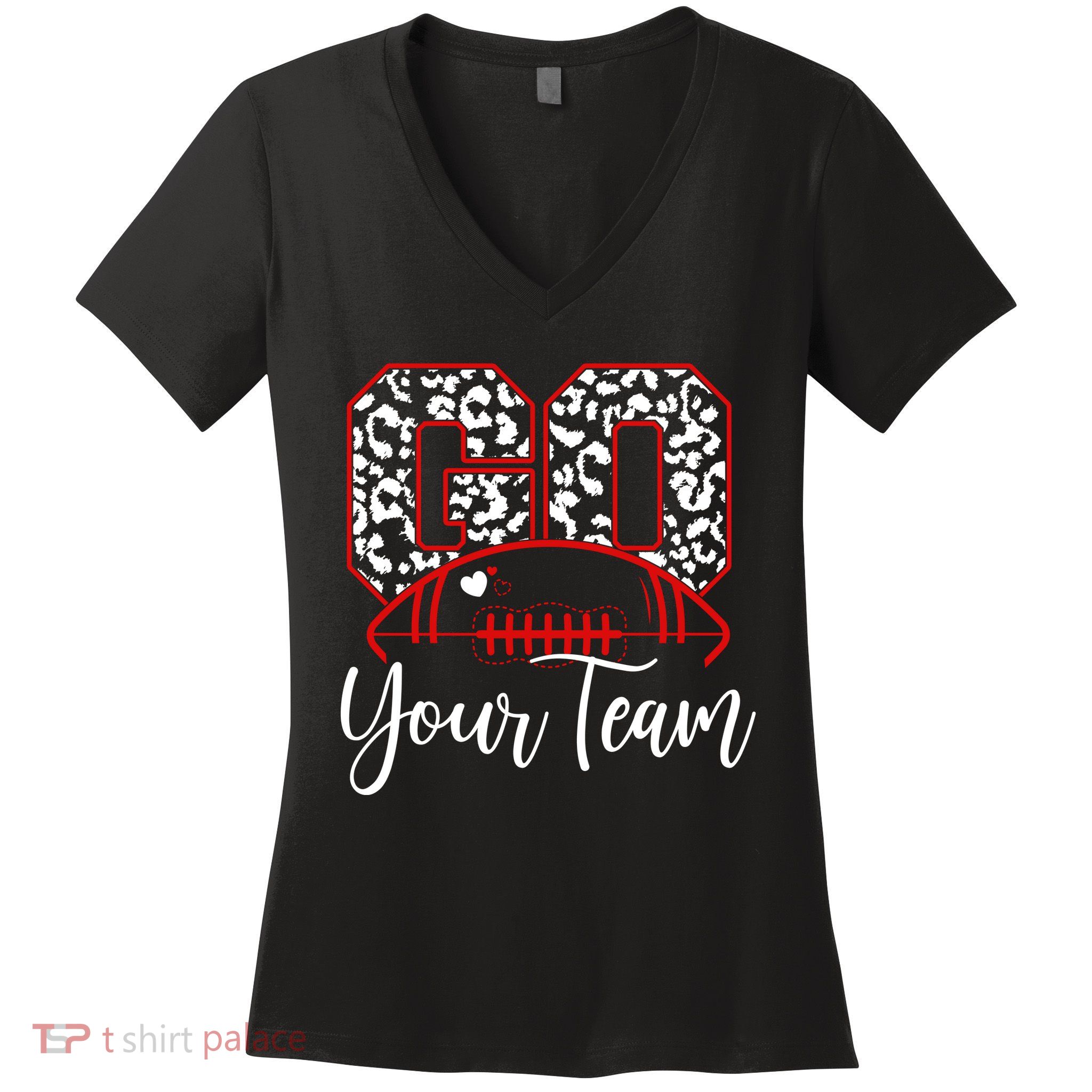 Go Football Custom Team Name Personalized Fan Women's V-Neck T-Shirt
