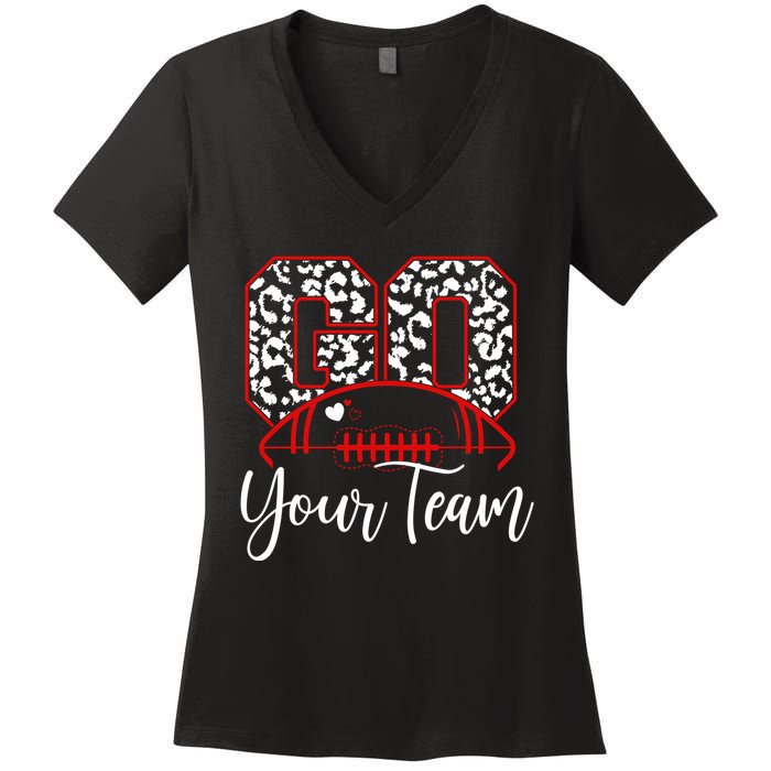 Go Football Custom Team Name Personalized Fan Women's V-Neck T-Shirt