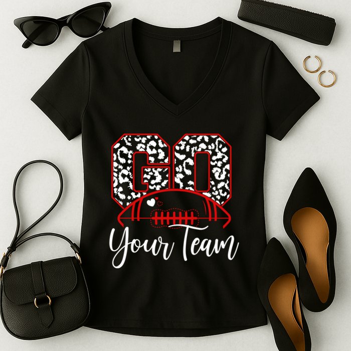 Go Football Custom Team Name Personalized Fan Women's V-Neck T-Shirt