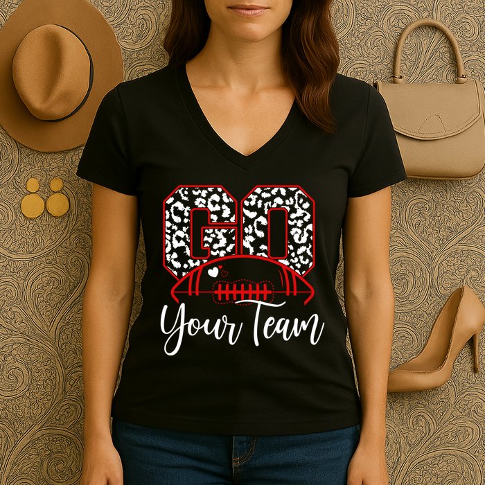 Go Football Custom Team Name Personalized Fan Women's V-Neck T-Shirt