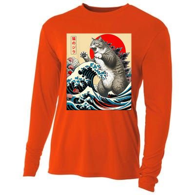 Gifts For Catzilla Cat Japanese Art Cat Owner Cooling Performance Long Sleeve Crew