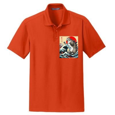 Gifts For Catzilla Cat Japanese Art Cat Owner Dry Zone Grid Polo