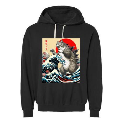 Gifts For Catzilla Cat Japanese Art Cat Owner Garment-Dyed Fleece Hoodie