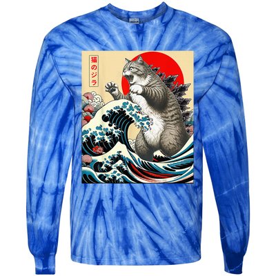 Gifts For Catzilla Cat Japanese Art Cat Owner Tie-Dye Long Sleeve Shirt