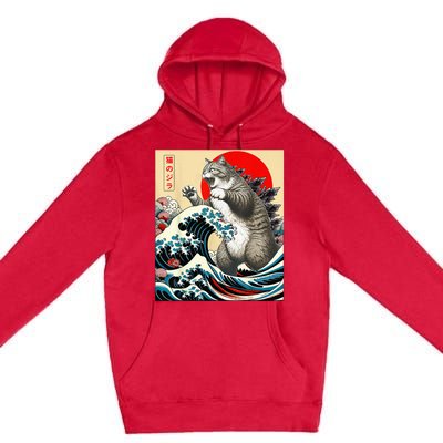 Gifts For Catzilla Cat Japanese Art Cat Owner Premium Pullover Hoodie