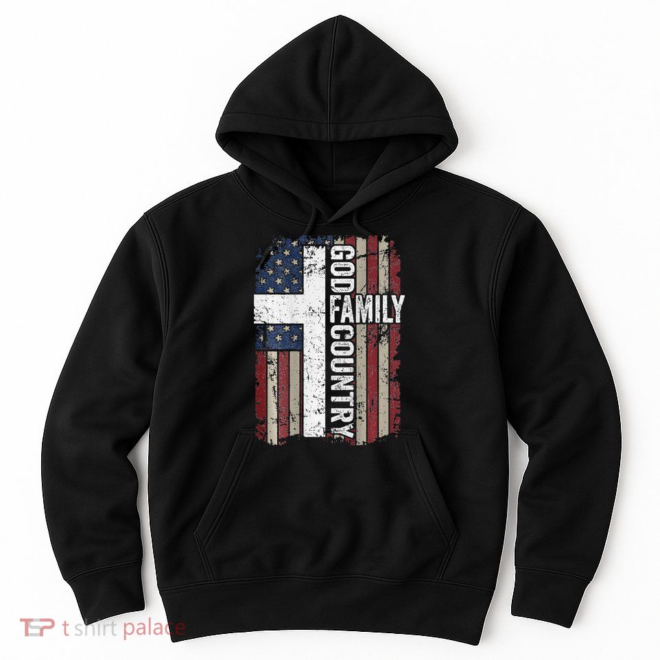 God Family Country Patriotic Christian Cross USA Hoodie