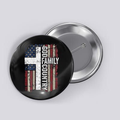 God Family Country Patriotic Christian Cross USA Button