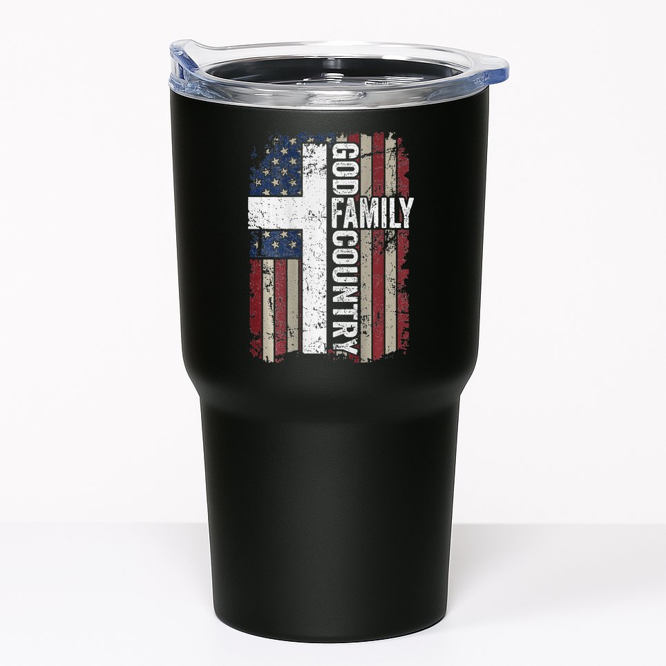 God Family Country Patriotic Christian Cross USA Tumbler