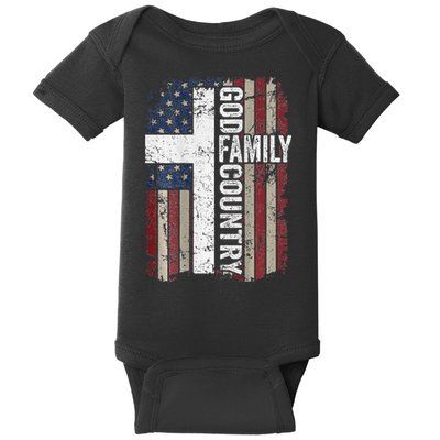 God Family Country Patriotic Christian Cross USA Baby Bodysuit