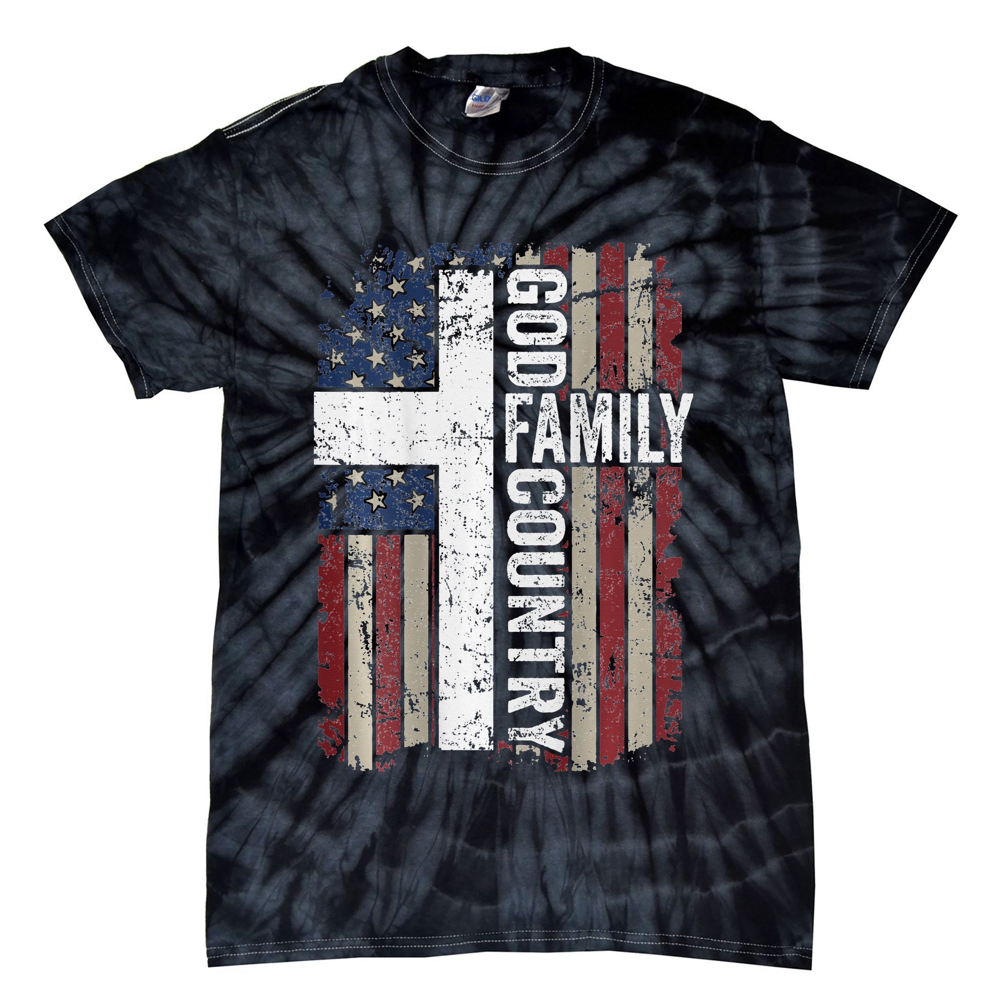 God Family Country Patriotic Christian Cross USA Tie-Dye T-Shirt