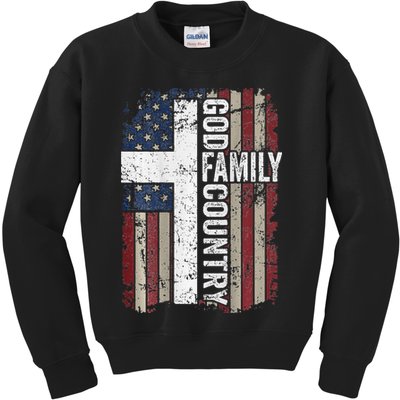 God Family Country Patriotic Christian Cross USA Kids Sweatshirt