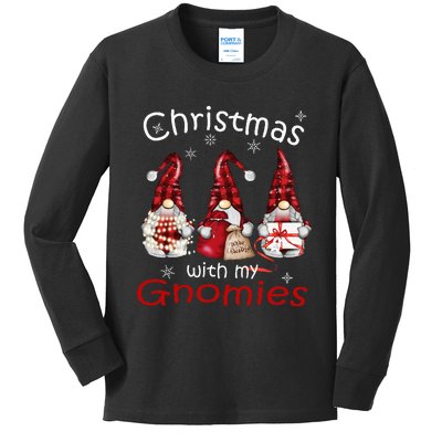 Gnome Family Christmas Buffalo Plaid Kids Long Sleeve Shirt