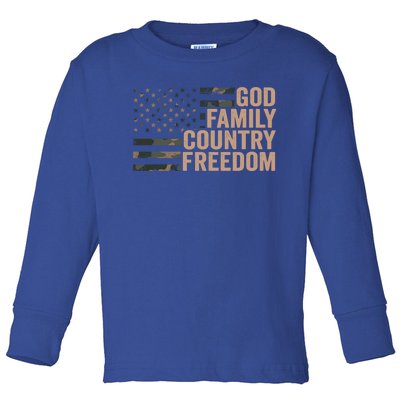 God Family Country Freedom Camouflage Christian Usa Flag Meaningful Gift Toddler Long Sleeve Shirt