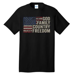 God Family Country Freedom 4th July USA Flag Christian Tall T-Shirt