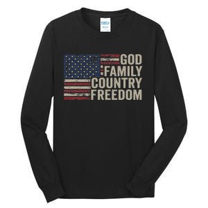 God Family Country Freedom 4th July USA Flag Christian Tall Long Sleeve T-Shirt