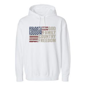 God Family Country Freedom 4th July USA Flag Christian Garment-Dyed Fleece Hoodie