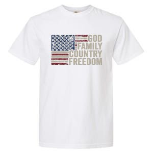 God Family Country Freedom 4th July USA Flag Christian Garment-Dyed Heavyweight T-Shirt