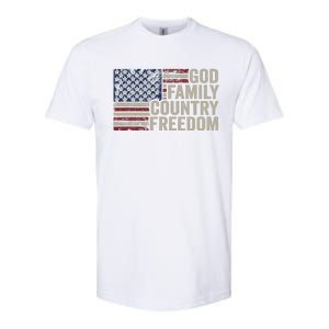 God Family Country Freedom 4th July USA Flag Christian Softstyle CVC T-Shirt