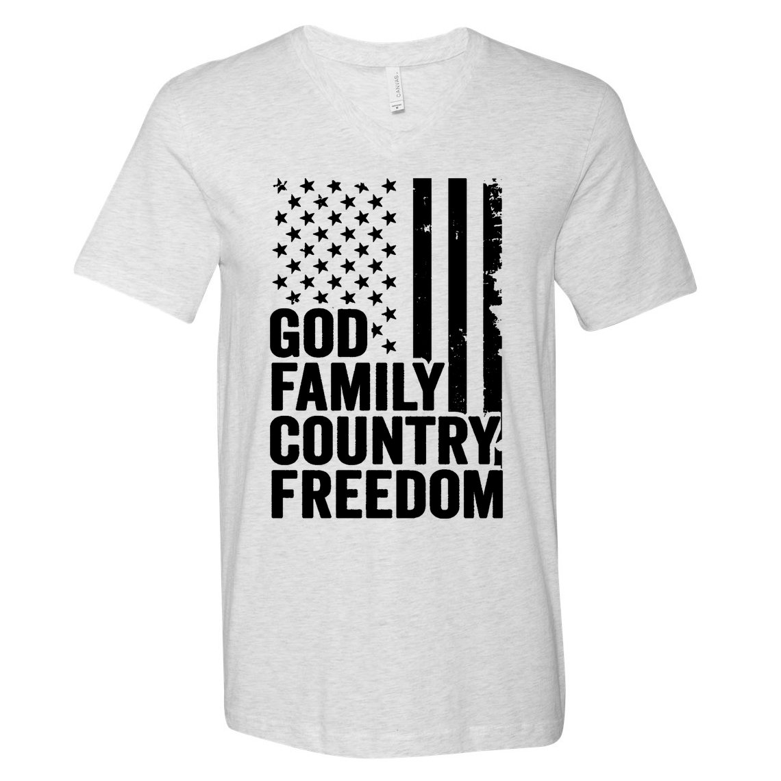 God Family Country Freedom Patriotic Christian USA Flag Long V-Neck T-Shirt