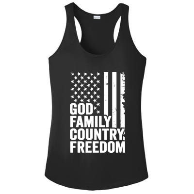 God Family Country Freedom Patriotic Christian USA Flag Long Ladies PosiCharge Competitor Racerback Tank