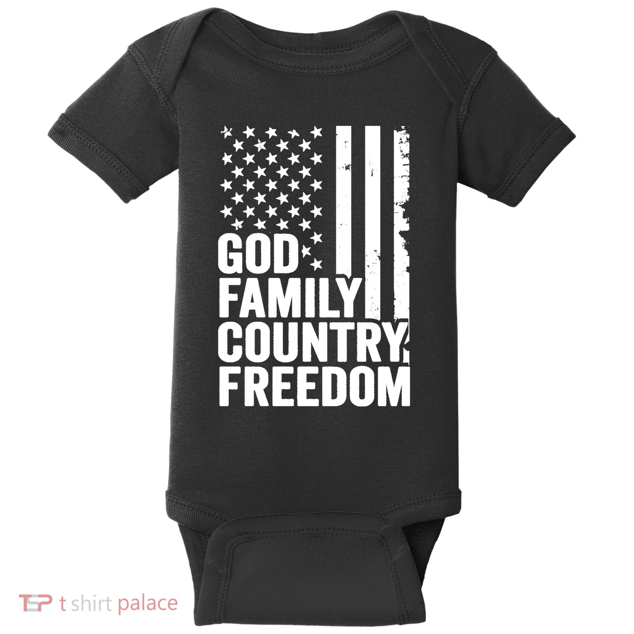 God Family Country Freedom Patriotic Christian USA Flag Long Baby Bodysuit